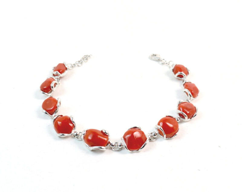 Bracciale in Corallo Rosso del Mediterraneo e Argento 925