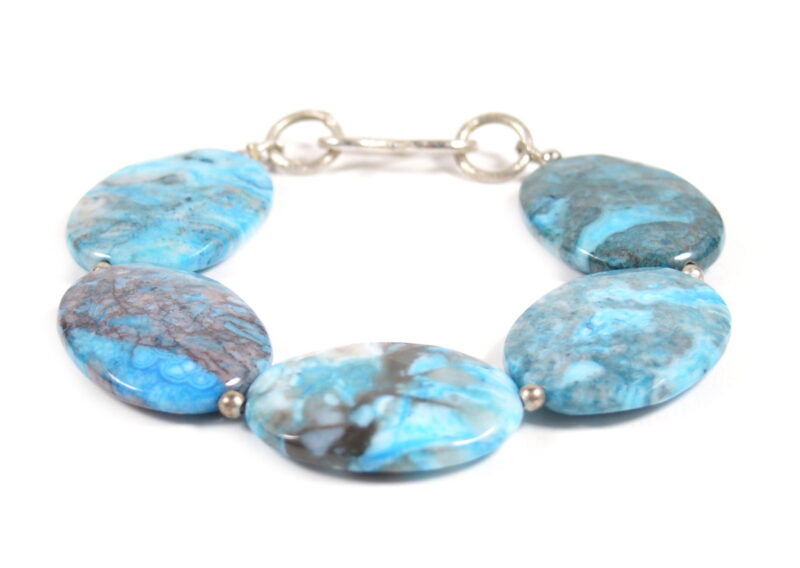 Bracciale in Diaspro Azzurro con Intercalari e chiusura Argento 925