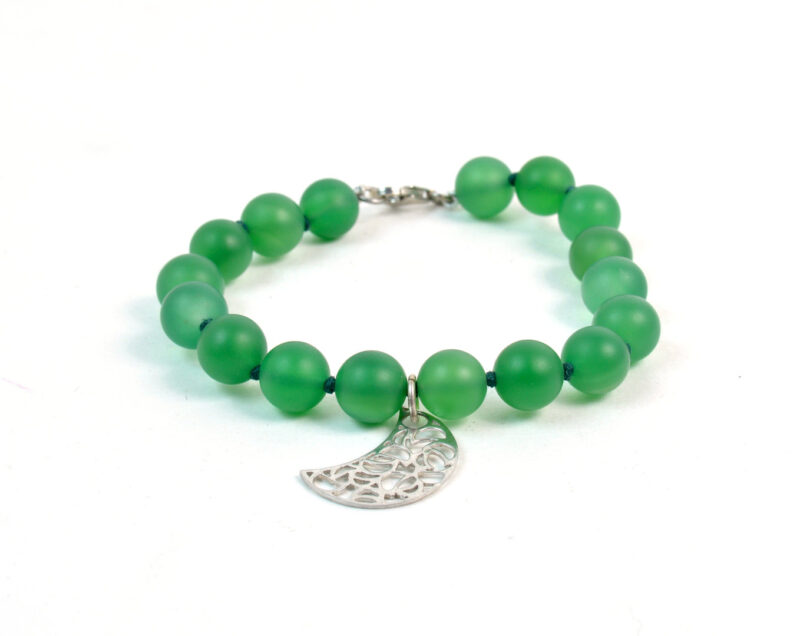 Bracciale in Agata Verde Opaca, Charm e chiusura in Argento 925