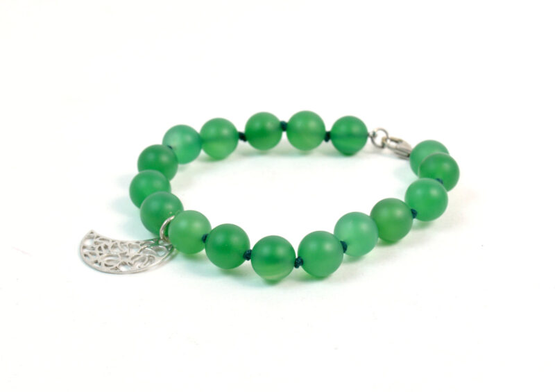 Bracciale in Agata Verde Opaca, Charm e chiusura in Argento 925 - immagine 2